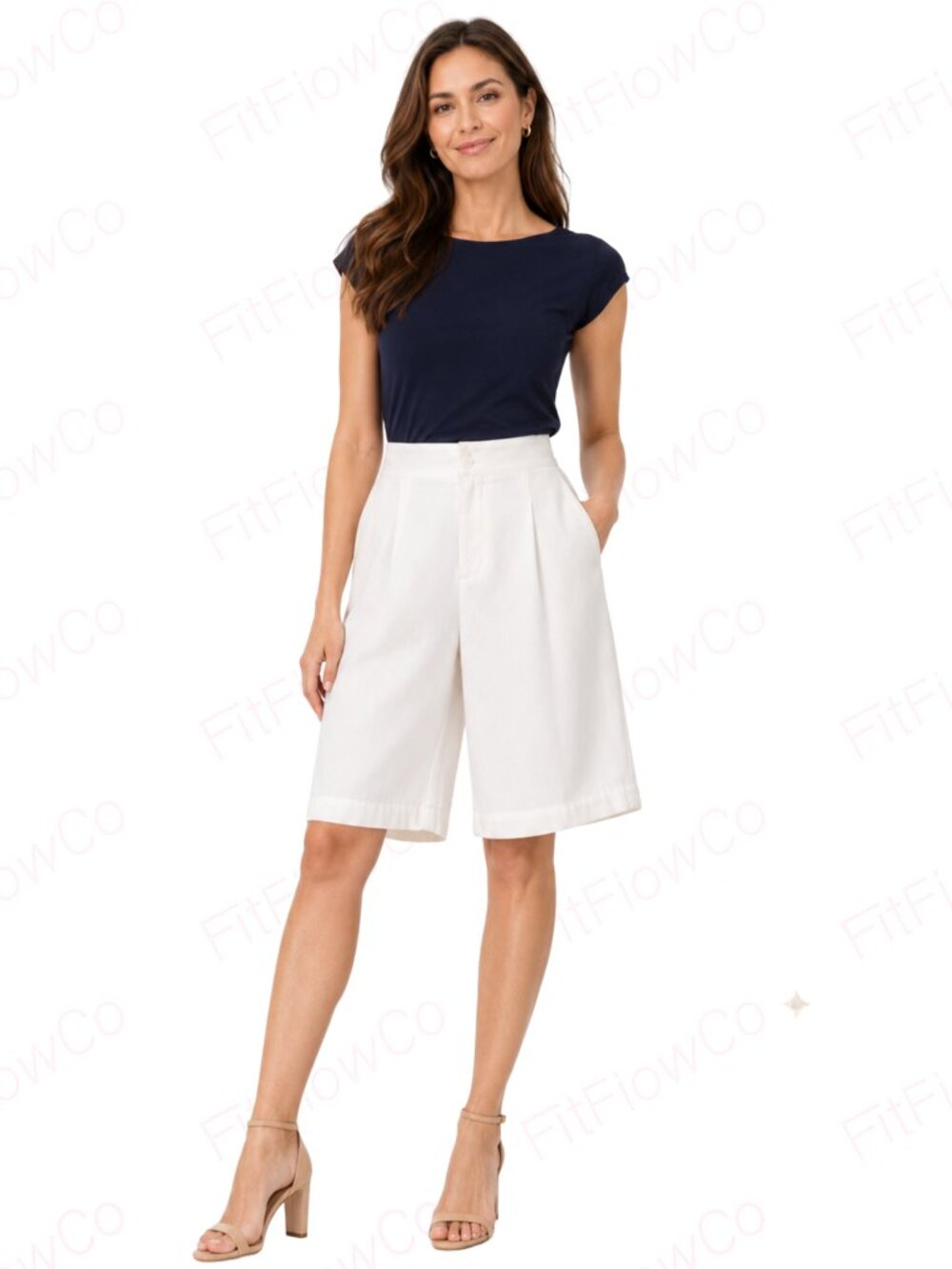 Ann Taylor Petite Ivory High Rise Pleated Bermuda Shorts 00P Wide Leg